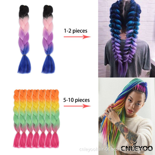 Factory 4-Tone Jumbo Braid Hair 24 Inch 32 Inch 41 Inch High Temperature Fiber Colorful Jumbo Braiding Hair Extension